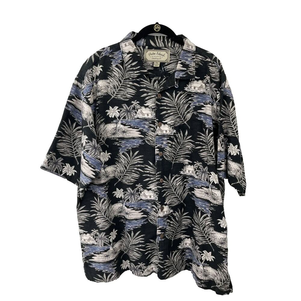 Palm Island Hawaiian Shirt XXL Ark Floral Aloha Camp Vacation Pocket Party Men